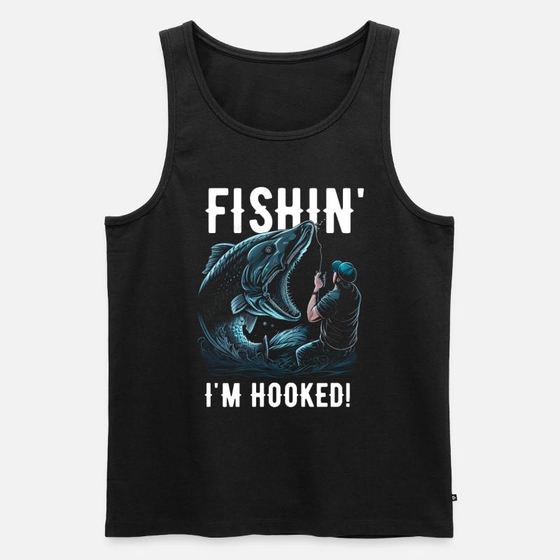 Fishin Ich bin süchtig - Männer Premium Bio Tank Top - Schwarz