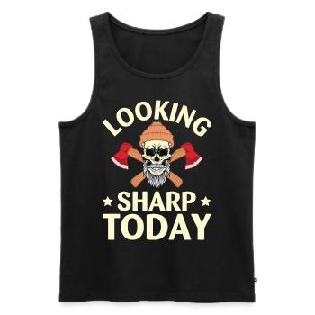 Funny Looking Sharp Today For Axe Thrower - Men's Premium Organic Tank Top - black - Front - Michal (187cm)