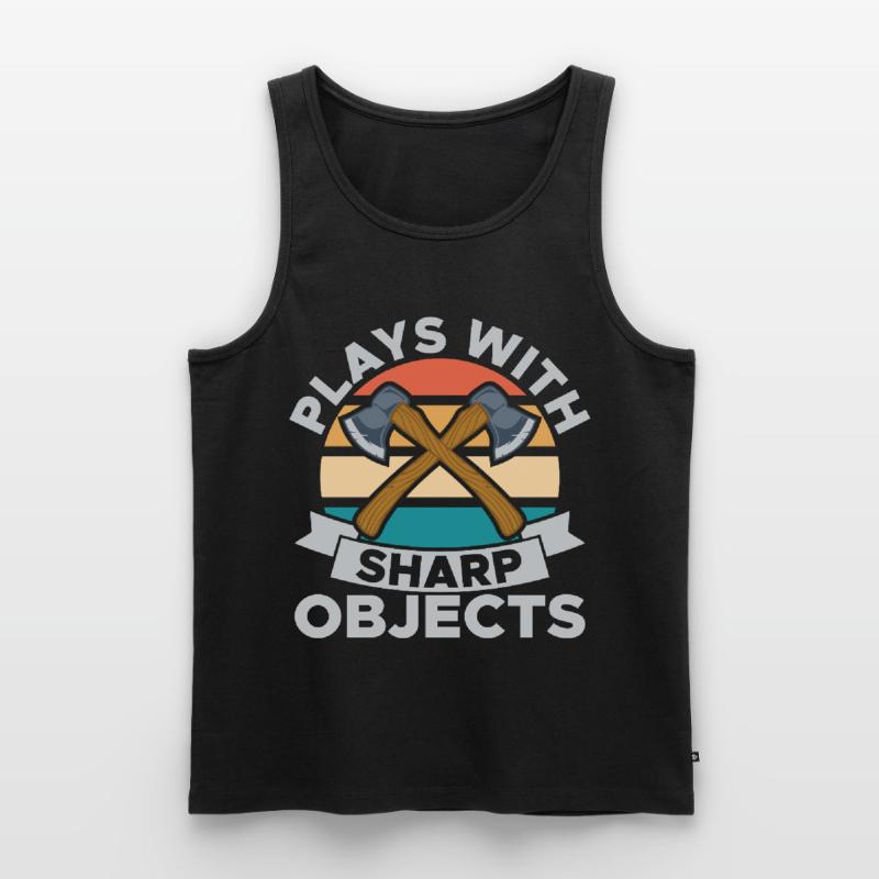 Plays With Sharp Objects Funny For Axe Thrower Männer Premium Bio Tank Top