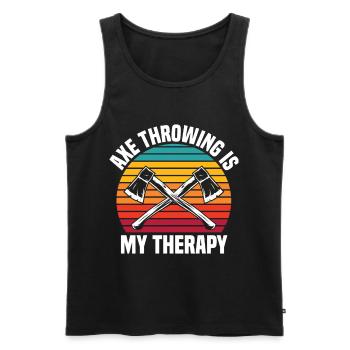 Funny Axe Throwing Is My Therapy - Men's Premium Organic Tank Top - black - Front - AI Model Male 178 light (178cm)