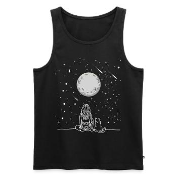 Full Moon Cat Stargazing For Astronomy Lover - Männer Premium Bio Tank Top - Schwarz - Vorne - AI Model Male 178 light (178cm)