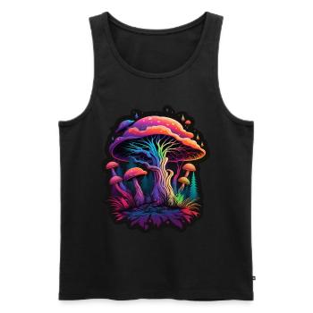Champignons Nature Cosmique Néon Raver Goa Liberté - Débardeur bio Premium Homme - noir - Devant - Michal (187cm)