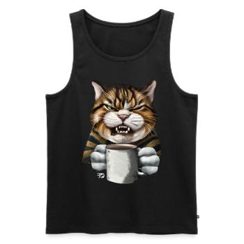 Chat de mauvaise humeur drôle - Débardeur bio Premium Homme - noir - Devant - AI Model Male 178 light (178cm)