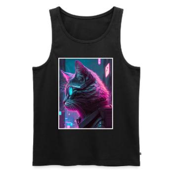 Cat Vaporwave Futuristic Neon - Men's Premium Organic Tank Top - black - Front - AI Model Male 178 light (178cm)