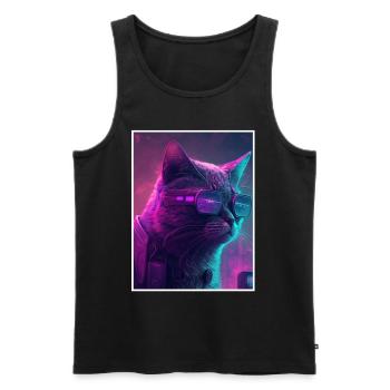 Cat Vaporwave Futuristic Neon - Men's Premium Organic Tank Top - black - Front - AI Model Male 178 light (178cm)