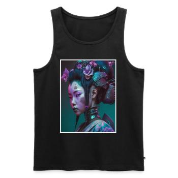 Geisha Anime Japon Vaporwave Anime Futuriste - Débardeur bio Premium Homme - noir - Devant - AI Model Male 178 light (178cm)