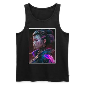 Geisha Anime Japon Vaporwave Anime Futuriste - Débardeur bio Premium Homme - noir - Devant - AI Model Male 178 light (178cm)