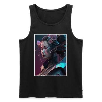 Geisha Anime Japon Vaporwave Anime Futuriste - Débardeur bio Premium Homme - noir - Devant - AI Model Male 178 light (178cm)