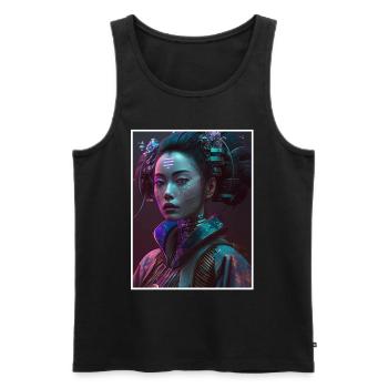 Geisha Anime Japon Vaporwave Anime Futuriste - Débardeur bio Premium Homme - noir - Devant - AI Model Male 178 light (178cm)