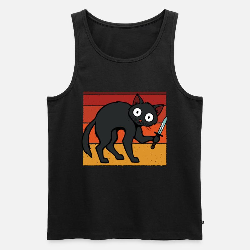 Verrückte Katze mit Messer - Männer Premium Bio Tank Top - Schwarz