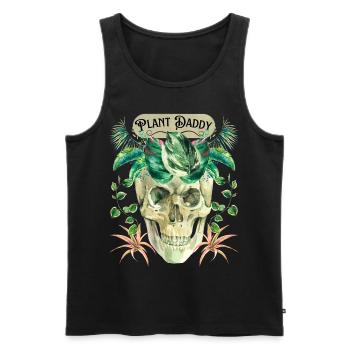Lustiger Totenkopf, Plant-Daddy mit Grünpflanzen - Männer Premium Bio Tank Top - Schwarz - Vorne - AI Model Male 178 light (178cm)