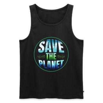 Logo Sauvez la planète avec Clouds, Gras, Ocean For - Débardeur bio Premium Homme - noir - Devant - Michal (187cm)