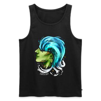 Earth Face With Ocean Wave Hair For Earth Day - Männer Premium Bio Tank Top - Schwarz - Vorne - AI Model Male 178 light (178cm)