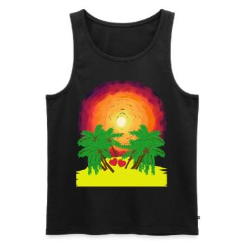 Romantisch Insel Palmen Sonnenschein Karibik Herz - Männer Premium Bio Tank Top - Schwarz - Vorne - Michal (187cm)