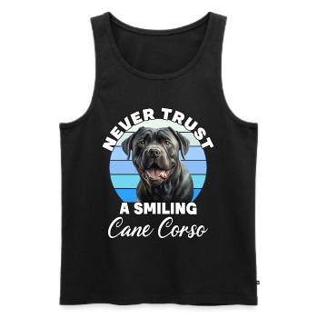 Never Trust A Smiling Cane Corso - Männer Premium Bio Tank Top - Schwarz - Vorne - Michal (187cm)