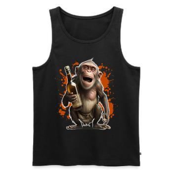 Funny laughing monkey with bottle gift - Men's Premium Organic Tank Top - black - Front - AI Model Male 178 light (178cm)