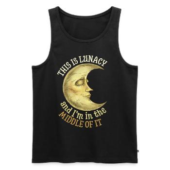 Halbmond, Mond-Vollmond, Lunacy-Spruch - Männer Premium Bio Tank Top - Schwarz - Vorne - AI Model Male 178 light (178cm)