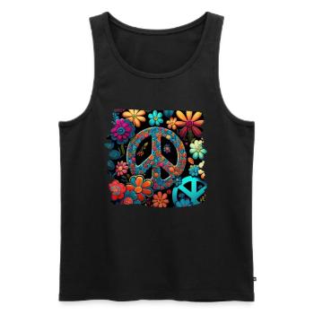 Hippie Festival Love Vintage Peace Sign - Débardeur bio Premium Homme - noir - Devant - Michal (187cm)
