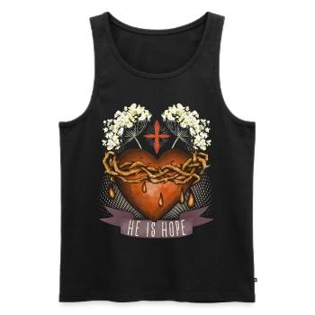 Jesus Christ, Sacred Heart, Crown of Thorns, Proverb - Men's Premium Organic Tank Top - black - Front - AI Model Male 178 light (178cm)