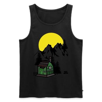 Montagnes Clair de lune Émotion Solitude Montagnes silencieuses - Débardeur bio Premium Homme - noir - Devant - AI Model Male 178 light (178cm)