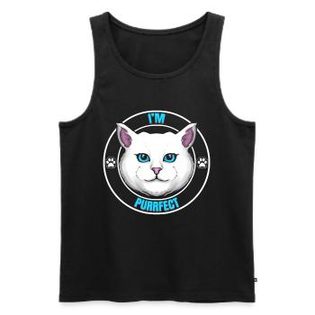 Logo White Cat Saying I'm Purrfect Perfect On - Männer Premium Bio Tank Top - Schwarz - Vorne - AI Model Male 178 light (178cm)