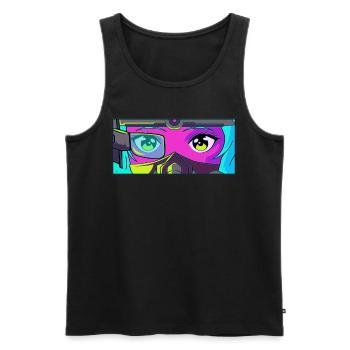Cyber Esthétique Anime Fille Yeux Rétro Futurisme - Débardeur bio Premium Homme - noir - Devant - AI Model Male 178 light (178cm)
