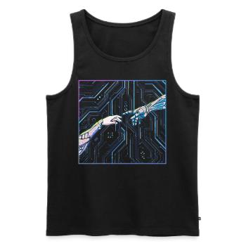 Cyber Esthétique Cyborg Création D’Adam - Débardeur bio Premium Homme - noir - Devant - AI Model Male 178 light (178cm)