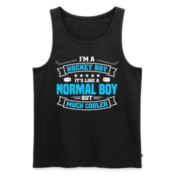 Je suis un garçon de hockey, c’est comme un garçon normal - Débardeur bio Premium Homme - noir - Devant - AI Model Male 178 light (178cm)