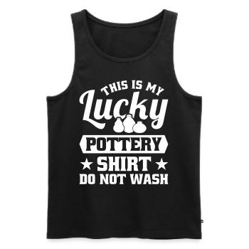 This is my Lucky Pottery do not wash - Men's Premium Organic Tank Top - black - Front - Michal (187cm)