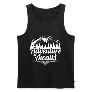 L’aventure du logo Sunrise In The Mountains vous attend - Débardeur bio Premium Homme - noir - Devant - Michal (187cm)