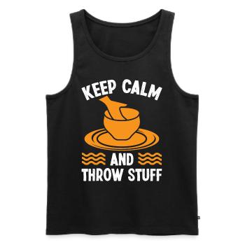 Keep Calm and throw Stuff - Men's Premium Organic Tank Top - black - Front - AI Model Male 178 light (178cm)
