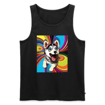 Dog Cartoon Huskie Design pour les amoureux des chiens - Débardeur bio Premium Homme - noir - Devant - AI Model Male 178 light (178cm)