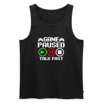 Game paused – talk fast - Men's Premium Organic Tank Top - black - Front - Michal (187cm)