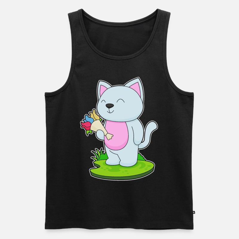 Katze Blumenstrauß - Männer Premium Bio Tank Top - Schwarz