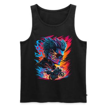 Ghostrider Illustration Moto Synthwave Art - Débardeur bio Premium Homme - noir - Devant - AI Model Male 178 light (178cm)