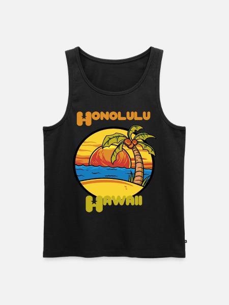 Honolulu Sunset Holiday Hawaii Palms Ozea - Camiseta de tirantes ecológica prémium para hombre - negro