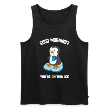 Funny Good Morning Penguin with Coffee - Men's Premium Organic Tank Top - black - Front - Michal (187cm)