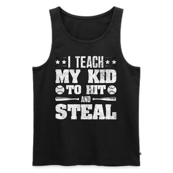 J’apprends à mon enfant à frapper et à voler un parent de baseball - Débardeur bio Premium Homme - noir - Devant - AI Model Male 178 light (178cm)