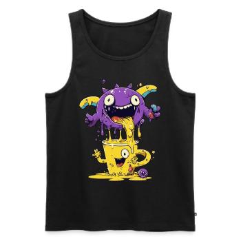 Monster Crash - Purple Monster and Yellow Cup - Men's Premium Organic Tank Top - black - Front - Michal (187cm)