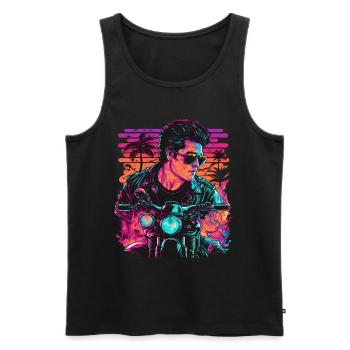 Retro Biker Illustration Motorcycle Synthwave Art - Men's Premium Organic Tank Top - black - Front - AI Model Male 178 light (178cm)