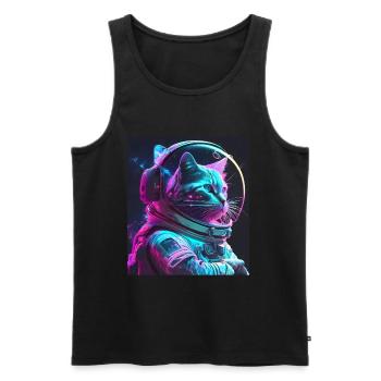 Cat Kitten Space Astronaut Cosmos Neon - Men's Premium Organic Tank Top - black - Front - AI Model Male 178 light (178cm)