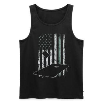 Cornhole Retro USA Flag Baggo 4 juillet - Débardeur bio Premium Homme - noir - Devant - AI Model Male 178 light (178cm)
