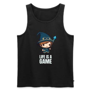 Life is a game RPG Chibi Wizard Gamer - Men's Premium Organic Tank Top - black - Front - AI Model Male 178 light (178cm)