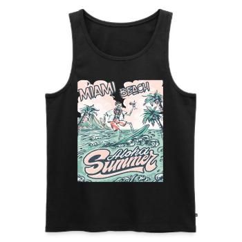 Miami Beach Vacances Floride Palmiers Plage Surf - Débardeur bio Premium Homme - noir - Devant - Michal (187cm)