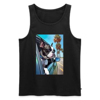 Boston Terrier Sunglasses Beach Palm Summer - Men's Premium Organic Tank Top - black - Front - AI Model Male 178 light (178cm)