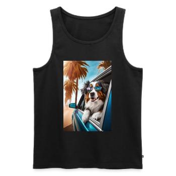 Australian Shepherd Sunglasses Beach Palm Trees - Men's Premium Organic Tank Top - black - Front - AI Model Male 178 light (178cm)