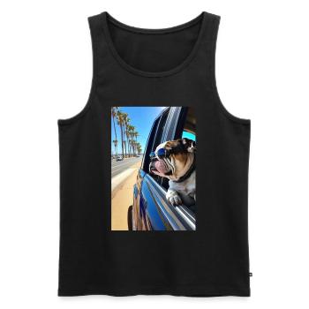 English Bulldog Sunglasses Beach Palms - Men's Premium Organic Tank Top - black - Front - AI Model Male 178 light (178cm)