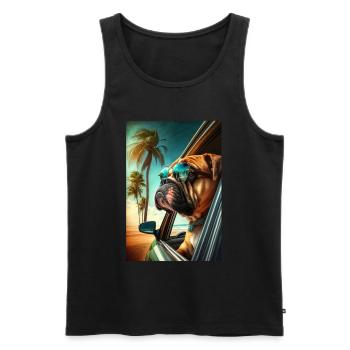 English Bulldog Sunglasses Beach Palm Trees - Men's Premium Organic Tank Top - black - Front - AI Model Male 178 light (178cm)