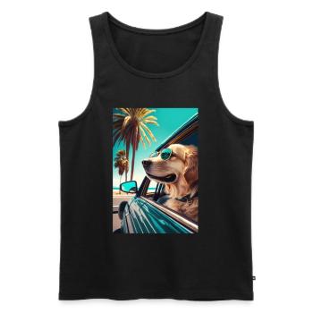 Golden Retriever Sunglasses Beach Palms - Men's Premium Organic Tank Top - black - Front - AI Model Male 178 light (178cm)