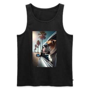 English Bulldog Sunglasses Beach Palms - Men's Premium Organic Tank Top - black - Front - AI Model Male 178 light (178cm)